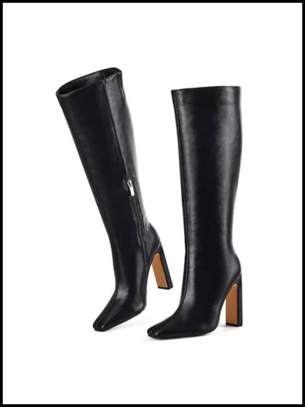 Chunky Heel Square Toe Knee High Boots Side Zipper Tall Winter Boots